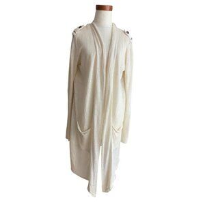IKKS  linen womens  open front long cardigan chest 42’ see the  back